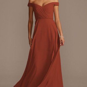 Cinnamon off the shoulder david's bridal bridesmaid dress size 2